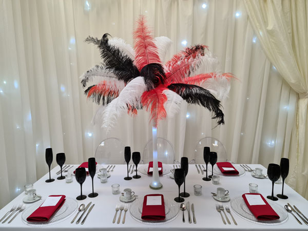 Black, Red & White Lit Feather Plume
